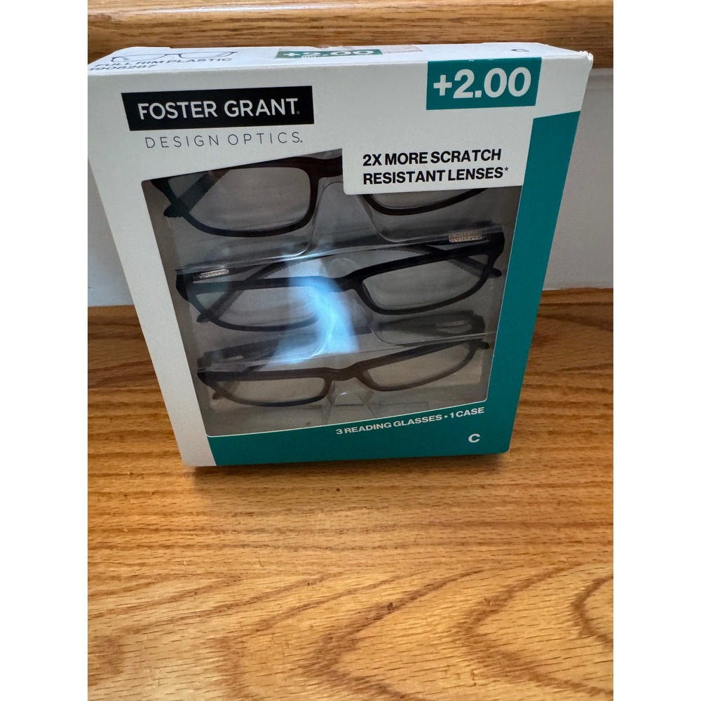Foster Grant Design Optics Reading Glasses +2.00 3-Pack Black Full Rim 1 case